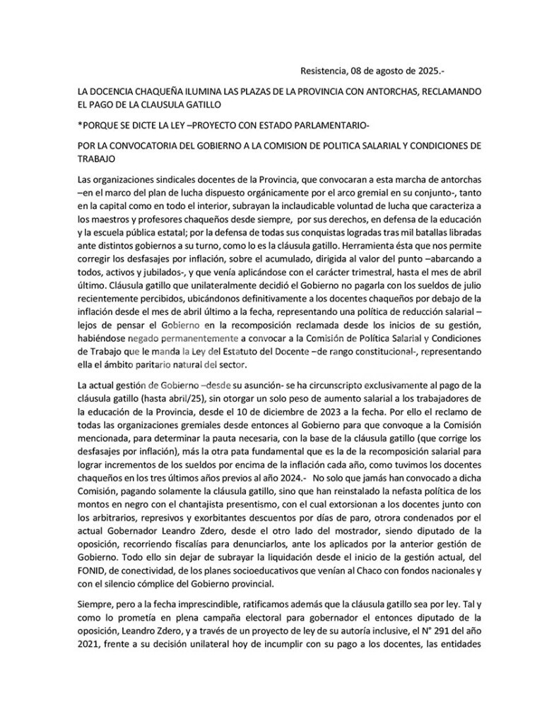 Docentes marcharon exigiendo al gobierno de Leandro Zdero el pago de la cláusula gatillo y la convocatoria a paritarias 27