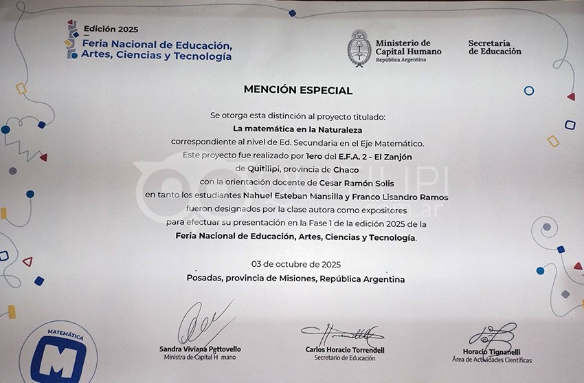 EFA 2 de El Zanjón: Mención Especial en la Feria Nacional de Educación, Artes, Ciencias y Tecnologías en Posadas, Misiones. 24